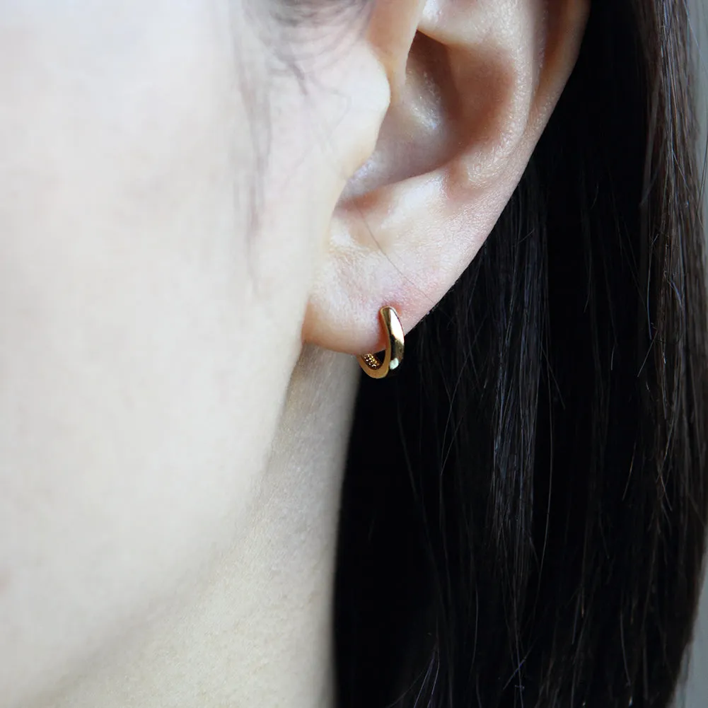 10mm_Simple Ring Huggie Small Hoop Earrings 14K Gold Plated