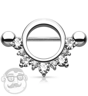 14G Circular Clear CZ Rim Barbell Nipple Ring Shield