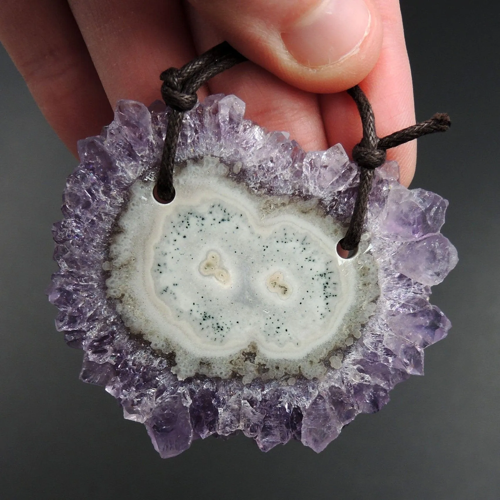 2 Hole Pendant Amethyst Stalactite Flower Pendant Drilled Stalactite Flat Slice Freeform One of a Kind Natural Gemstone Pendant Bead P1604