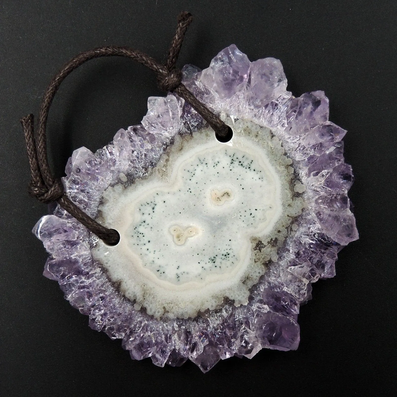 2 Hole Pendant Amethyst Stalactite Flower Pendant Drilled Stalactite Flat Slice Freeform One of a Kind Natural Gemstone Pendant Bead P1604