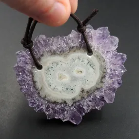 2 Hole Pendant Amethyst Stalactite Flower Pendant Drilled Stalactite Flat Slice Freeform One of a Kind Natural Gemstone Pendant Bead P1604