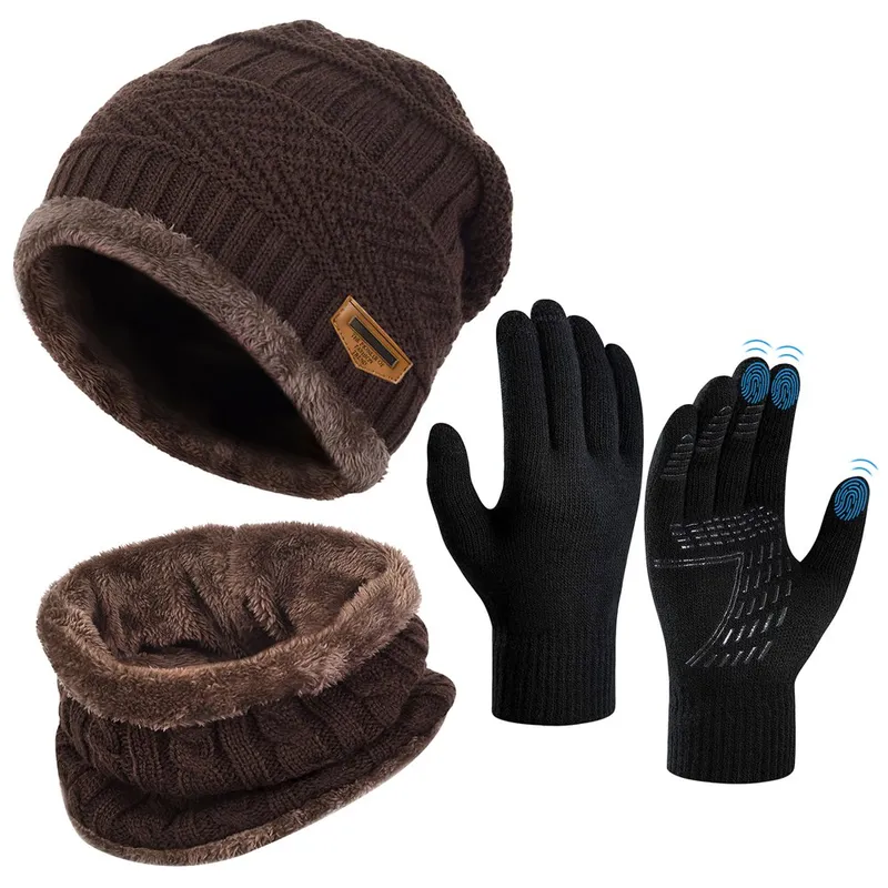 3 Piece Set - Winter Beanie Hat Scarf & Set with Gloves Touch Screen