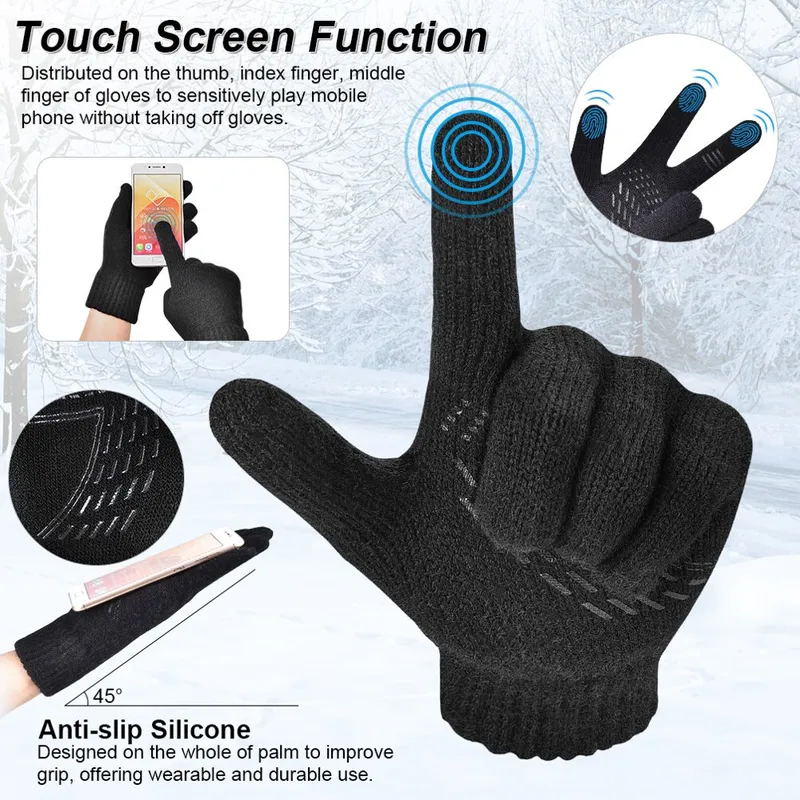 3 Piece Set - Winter Beanie Hat Scarf & Set with Gloves Touch Screen