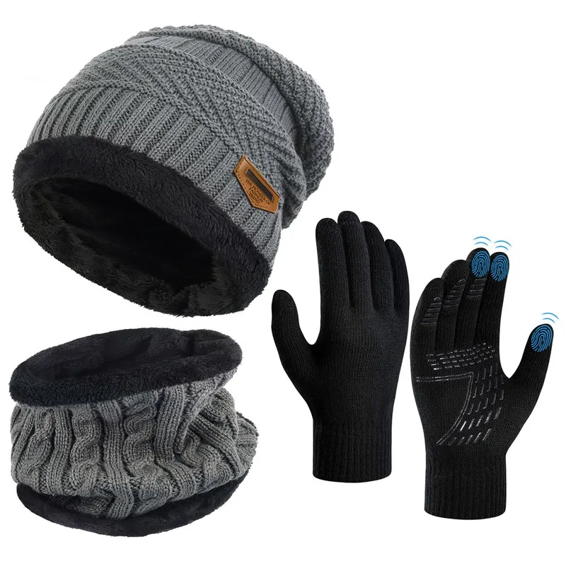 3 Piece Set - Winter Beanie Hat Scarf & Set with Gloves Touch Screen