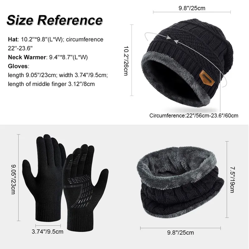 3 Piece Set - Winter Beanie Hat Scarf & Set with Gloves Touch Screen