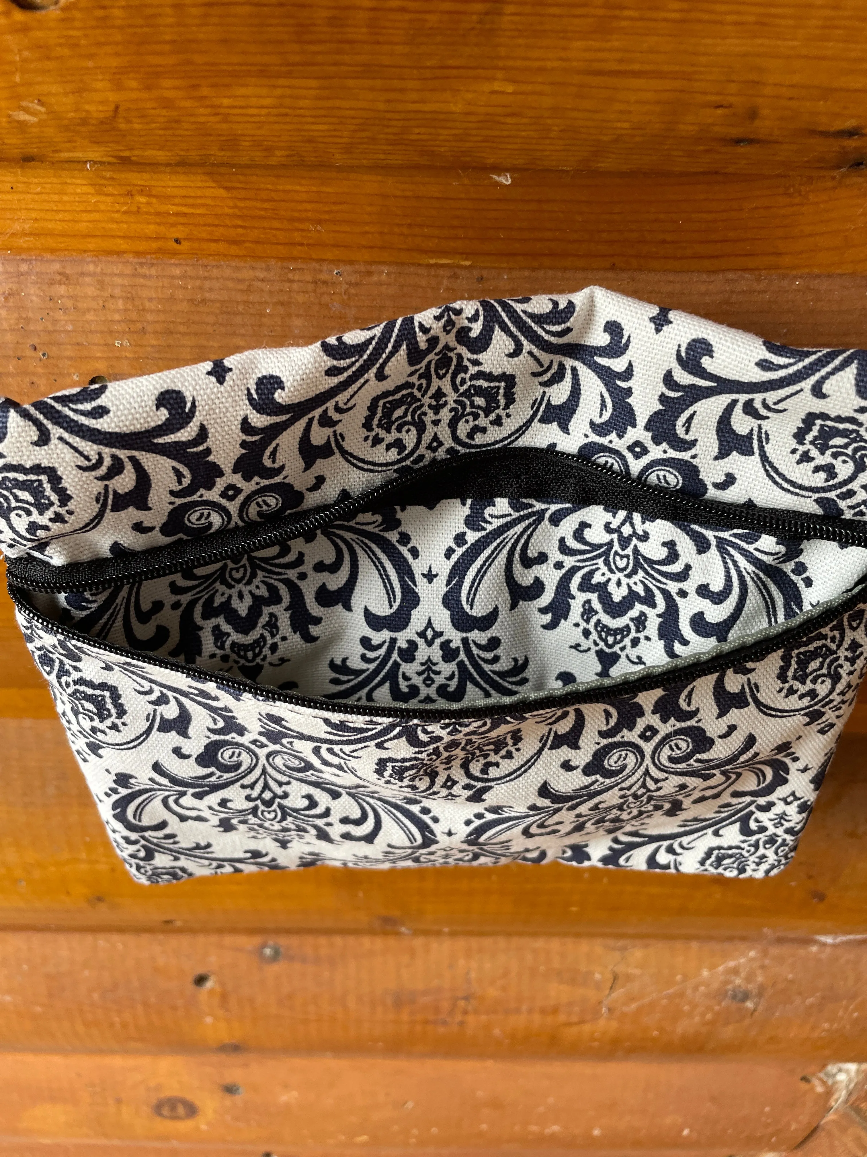 3 Zip Bag Royal Blue- Damask Print Fabric