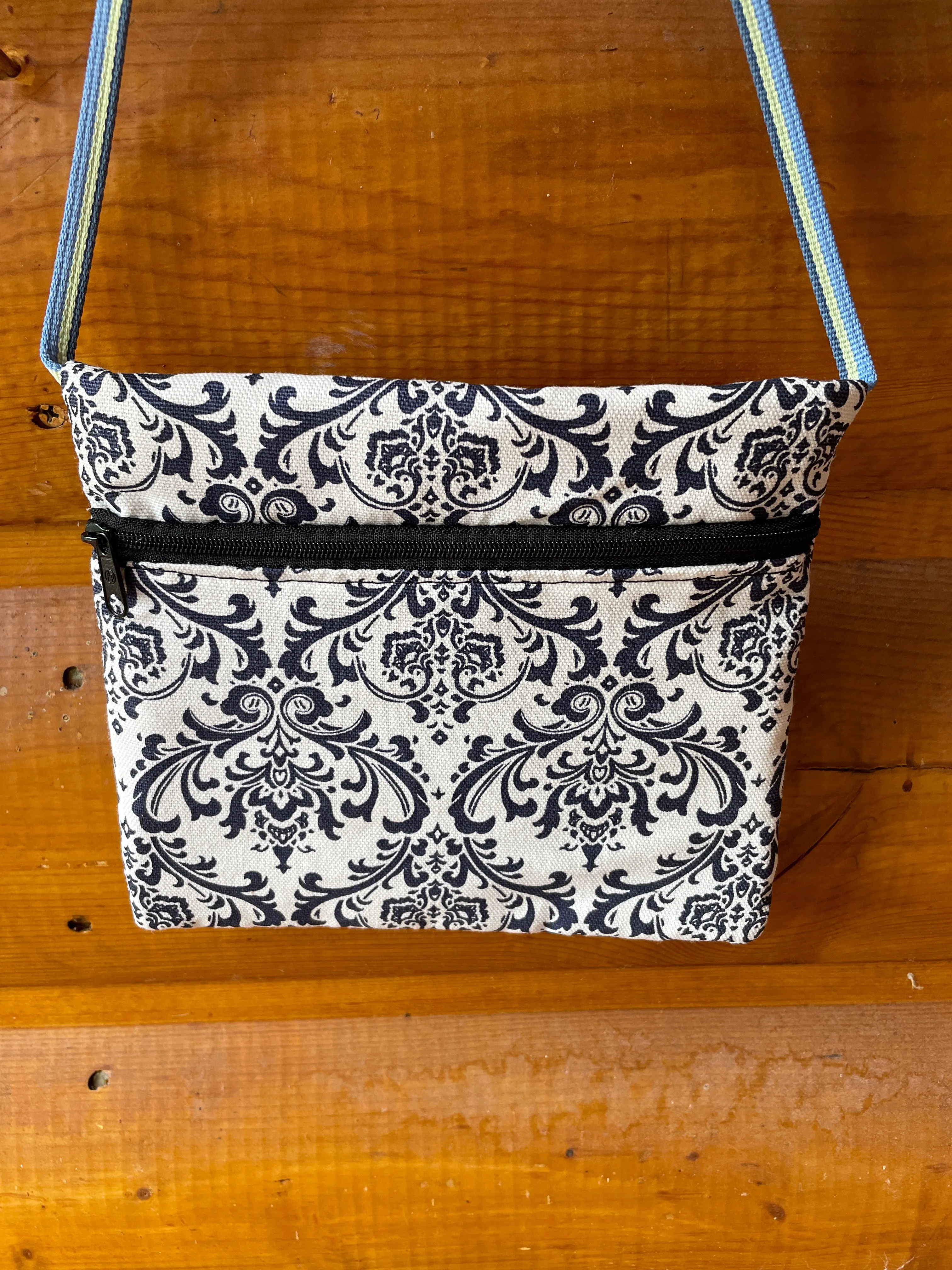 3 Zip Bag Royal Blue- Damask Print Fabric