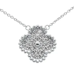 .31ct G SI 14K White Gold Diamond Clover Pendant Necklace 18" Long