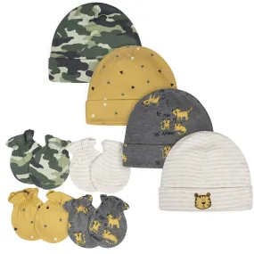 8-Piece Baby Boys Tiger Caps and Mittens Set