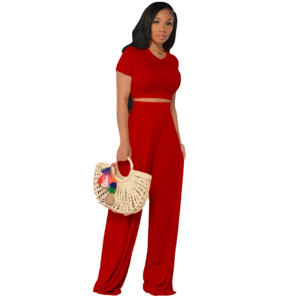 90703-MX27 crop top jumpsuit casual two piece set women clothing