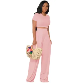 90703-MX27 crop top jumpsuit casual two piece set women clothing