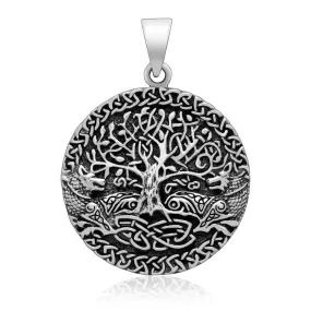 925 Sterling Silver Tree of Life and Fenrir Pendant