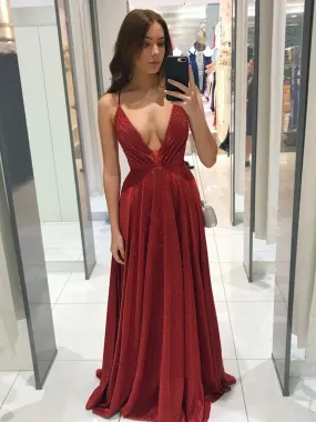 A Line V Neck Burgundy Blue Champagne Long Prom Dresses, V Neck Wine Red Blue Champagne Formal Evening Dresses