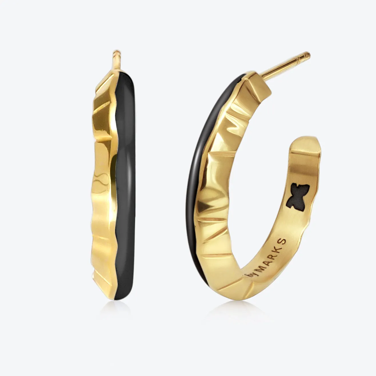 A.Iceberg SM 18K Gold Hoops w. Black enamel