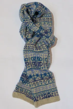 Annie Glue Fair Isle Scarf in shades of Blues