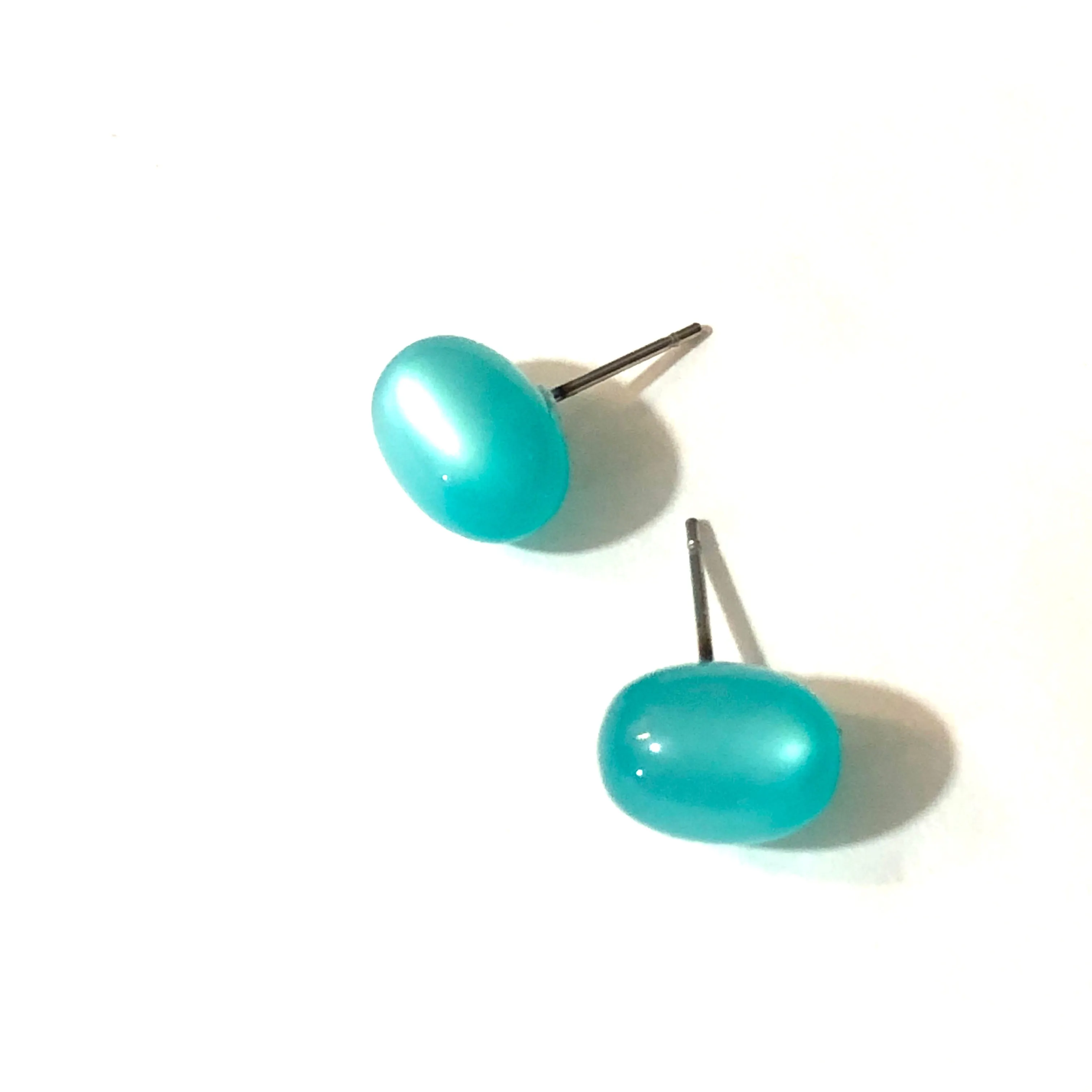 Aqua Blue Green Moonglow Oval Stud Earrings