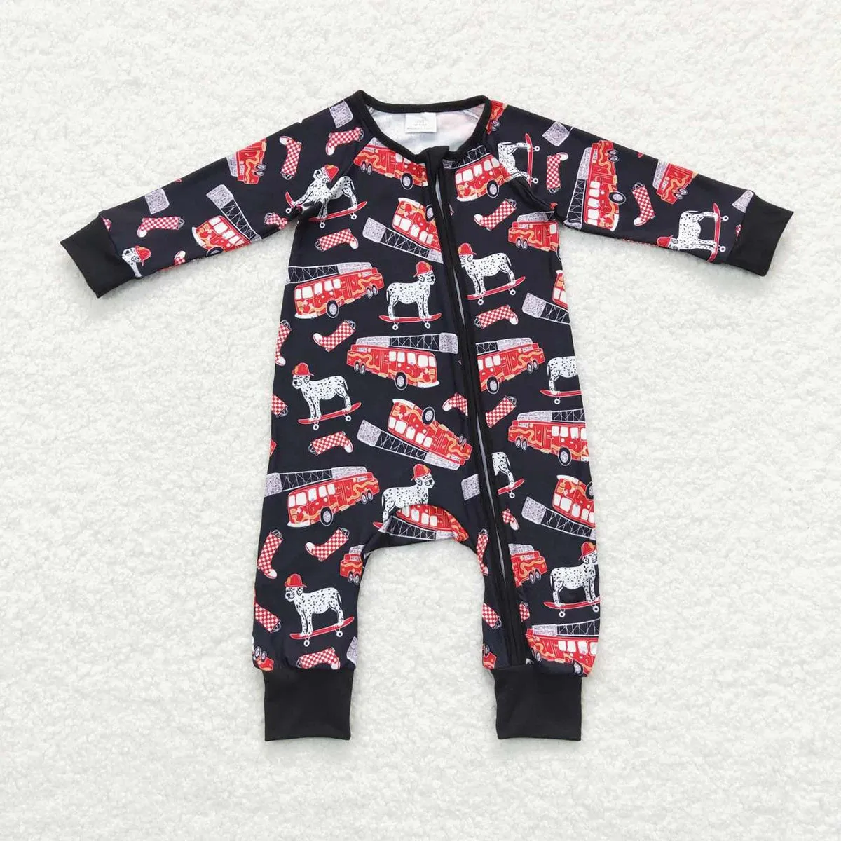 Baby Romper - Boys - Zip - Fire Truck Engine Dogs