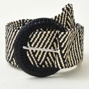 Belt023 Woven Belt Braided Buckle Zig Zag Black