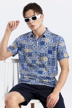 Block Print Blue Polo T-Shirt