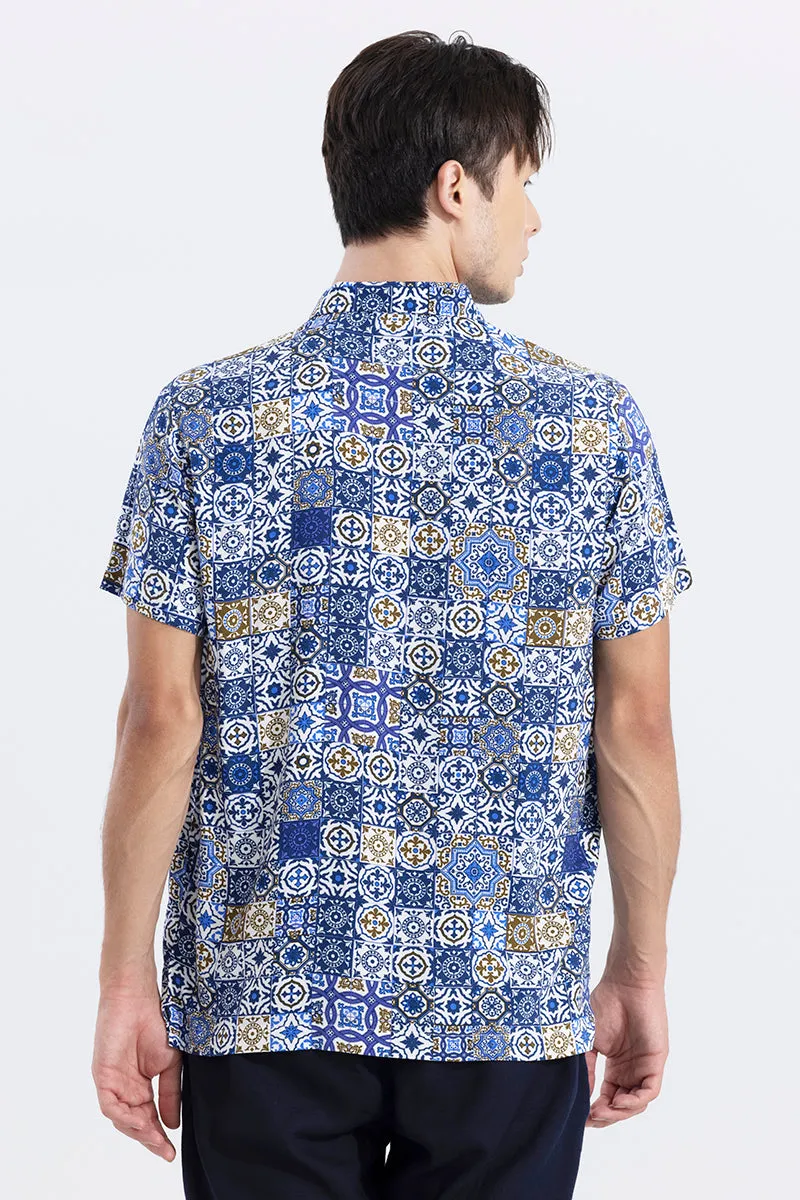 Block Print Blue Polo T-Shirt