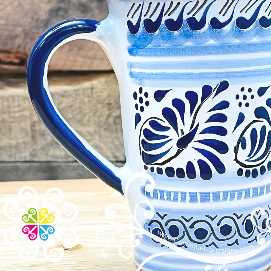 Blue Feathers - Talavera Coffee Mug with Lid