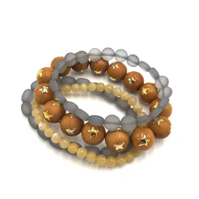 Caramel & Grey Star Stack & Stretch Bracelets Set