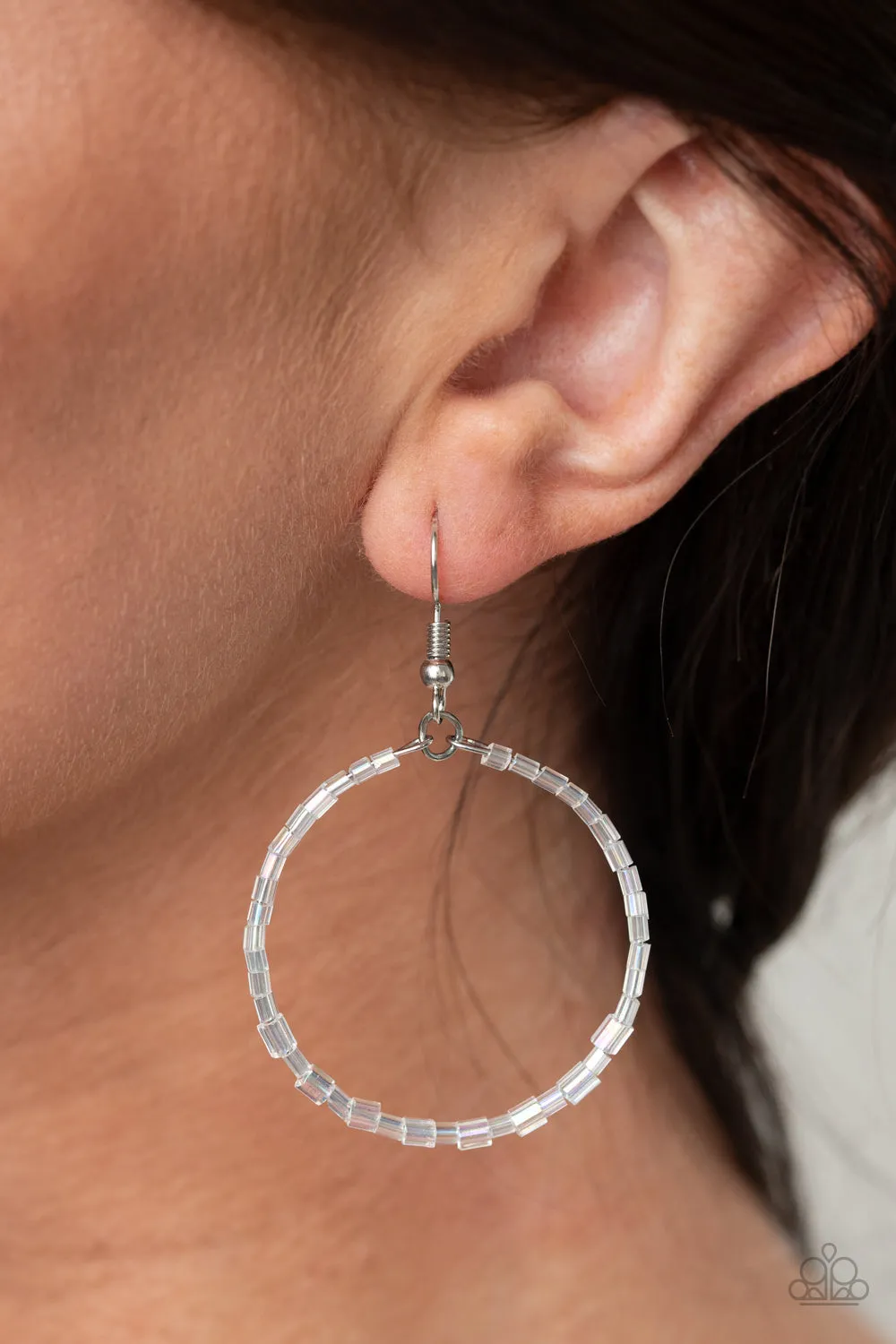 Colorfully Curvy White-Earrings