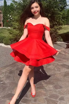 Cute Red Off The Shoulder Short Homecoming Dresseses For Teens Party Dresses