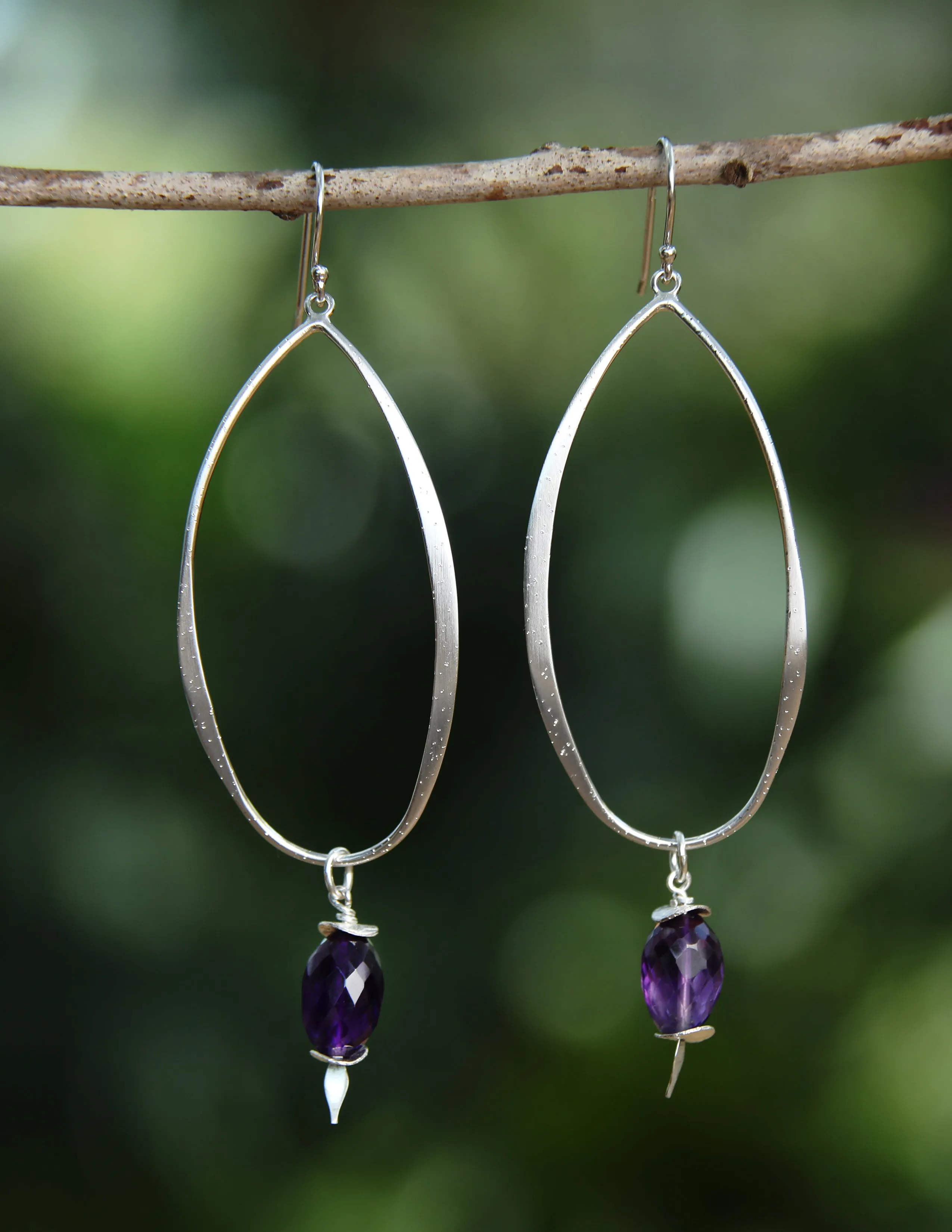 Dangle Ear Wires:  Amethyst and Silver