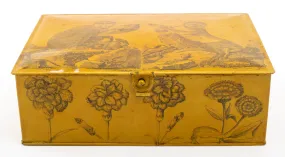 Decoupage-Decorated Painted Casket W/ Monkeys & Flowers