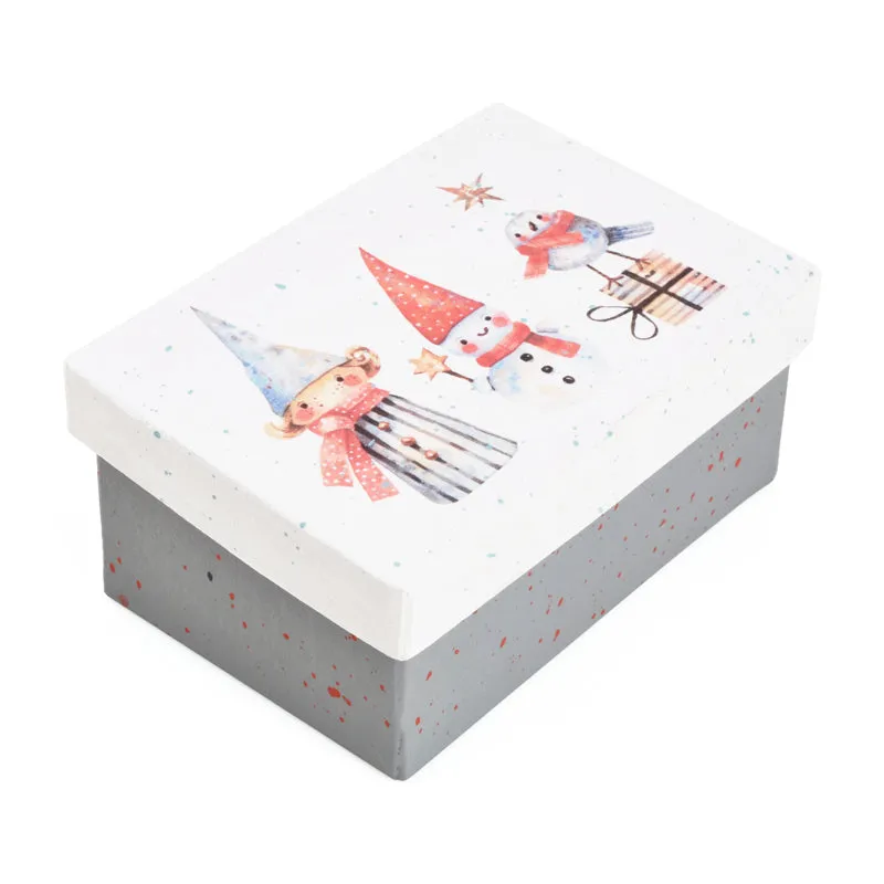 Gift Boxes-Elf, Snowman and Winter Bird-Paper Mache-Rectangle-X-Small-Quantity 1