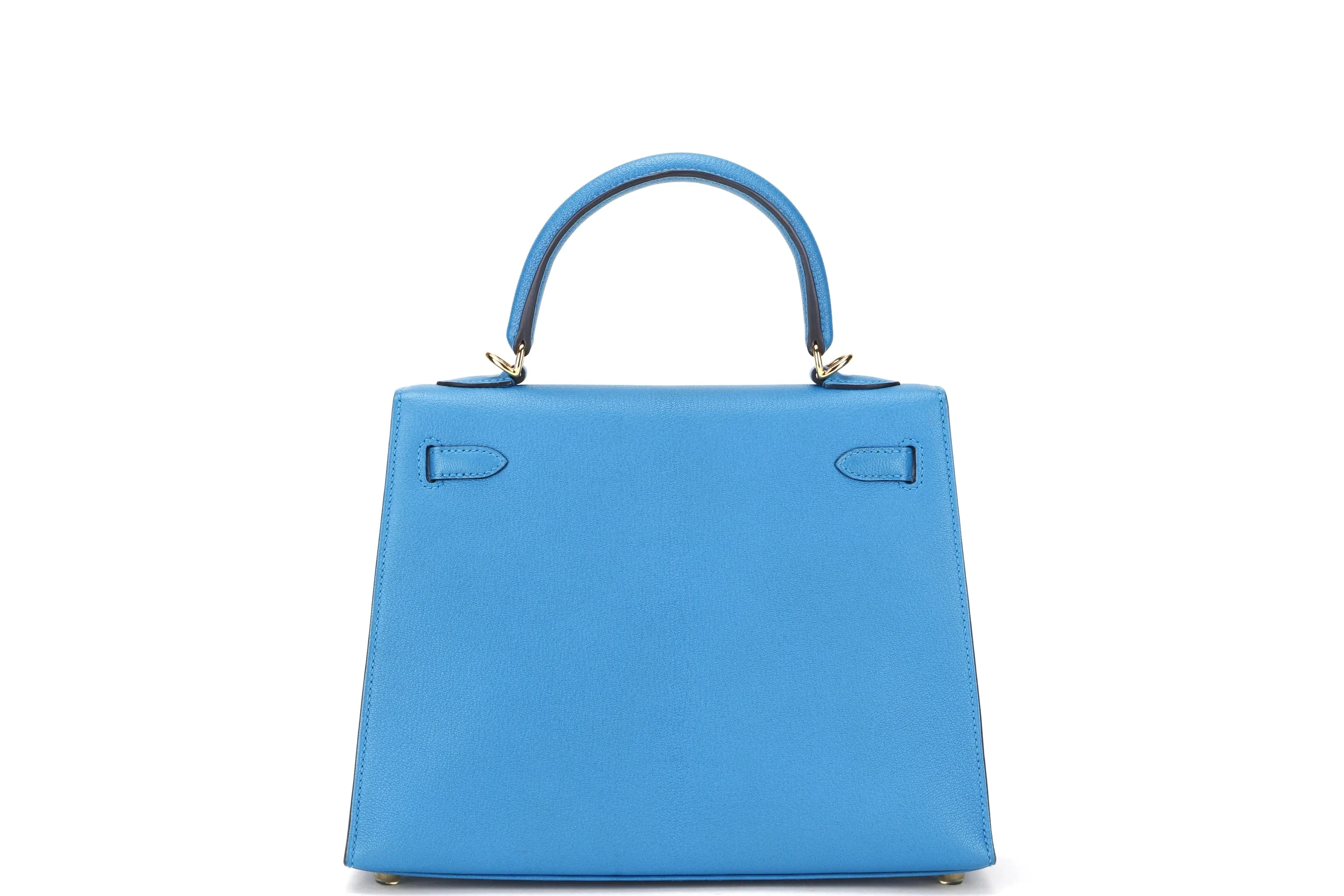 HERMES KELLY 25CM (STAMP C) BLUE ZANZIBAR CHEVRE LEATHER GOLD HARDWARE, WITH KEYS, LOCK, STRAP, RAINCOAT, DUST COVER & BOX