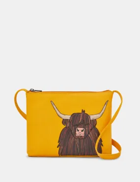 Highland Cow Yellow Leather Cross Body Bag