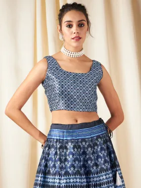 Indigo Floral Geo Print Sleeveless Crop Top