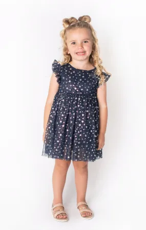 Little Girl's Navy Dress with Silver Stars