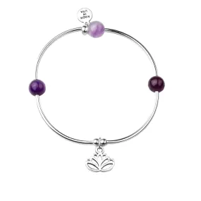 Lotus | Soft Bangle Charm Bracelet | Amethyst