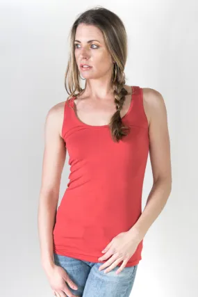 Majestic Flat Edge Scoop Viscose Tank in Cardinal