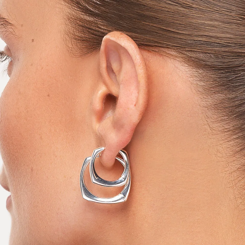 Maxi Square Edge Hoops in Silver