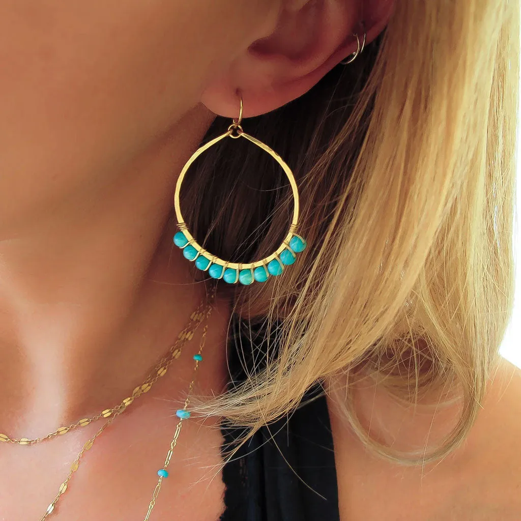 Medium Gemstone Arc Hoops - Turquoise