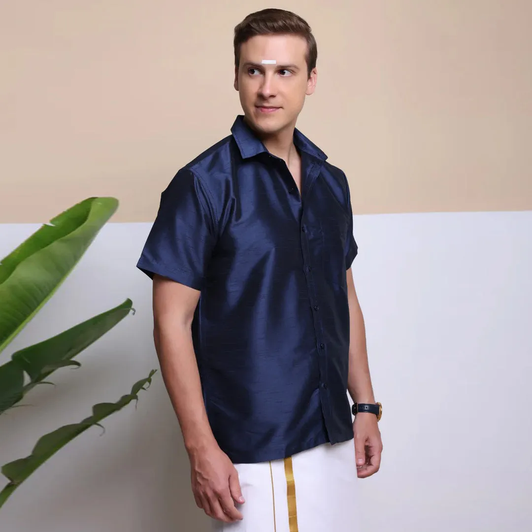 Men's Ethnic Wear Silk Shirt (Navy Blue)