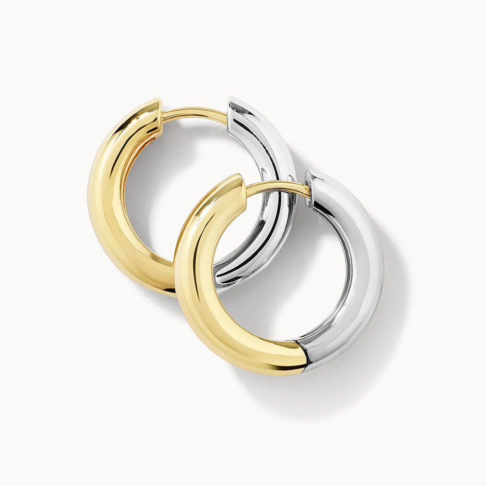 Midi Mixed Metal Reversible Hoop Earring in Gold