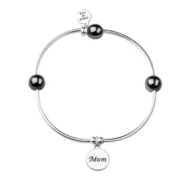 Mom | Soft Bangle Charm Bracelet | Hematite