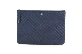 Navy Lambskin Chevron Medium O Case