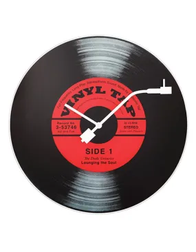 NeXtime Vinyl Tap Glass Record Wall Clock - Black & Red - Record Player Hands