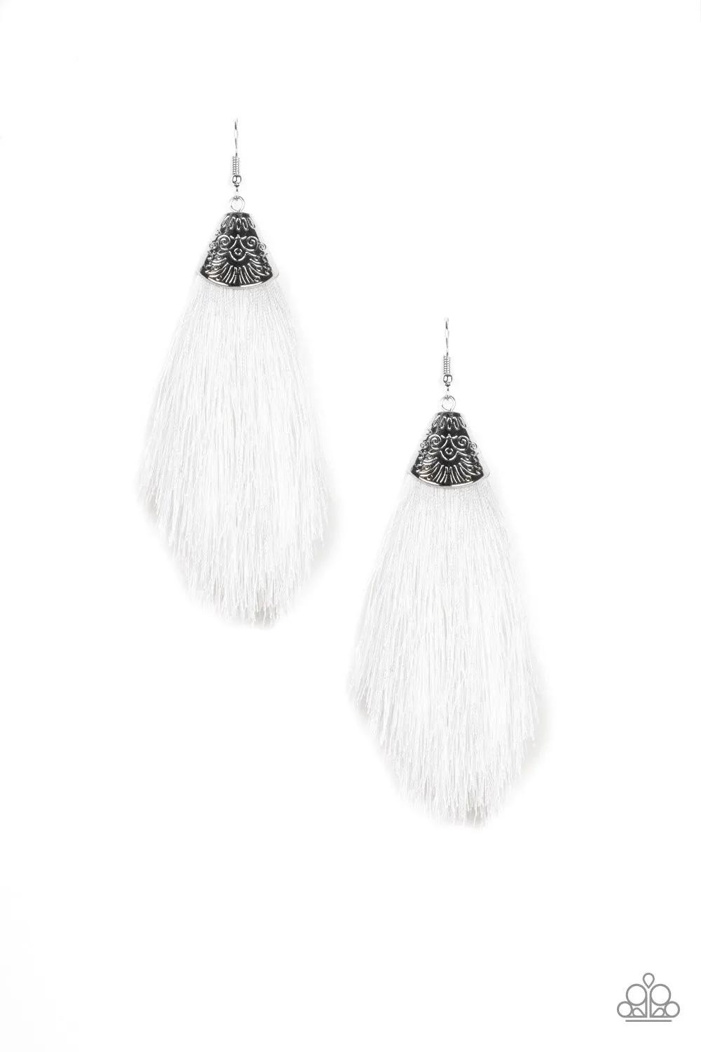 Paparazzi Accessories  - Tassel Temptress #E231 Peg - White Earring