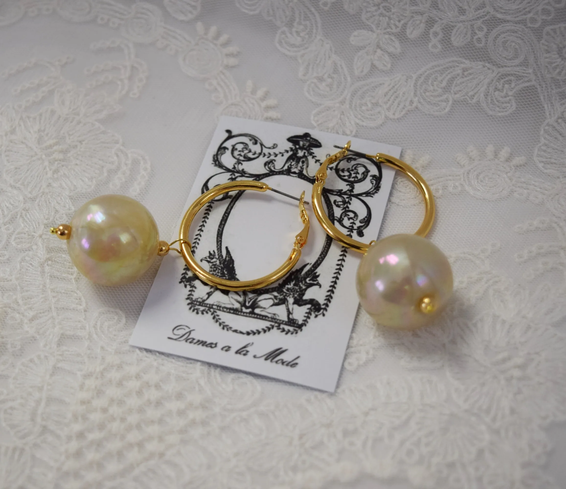 Pearl and Hoop Earrings - Extra Large Round Pearl