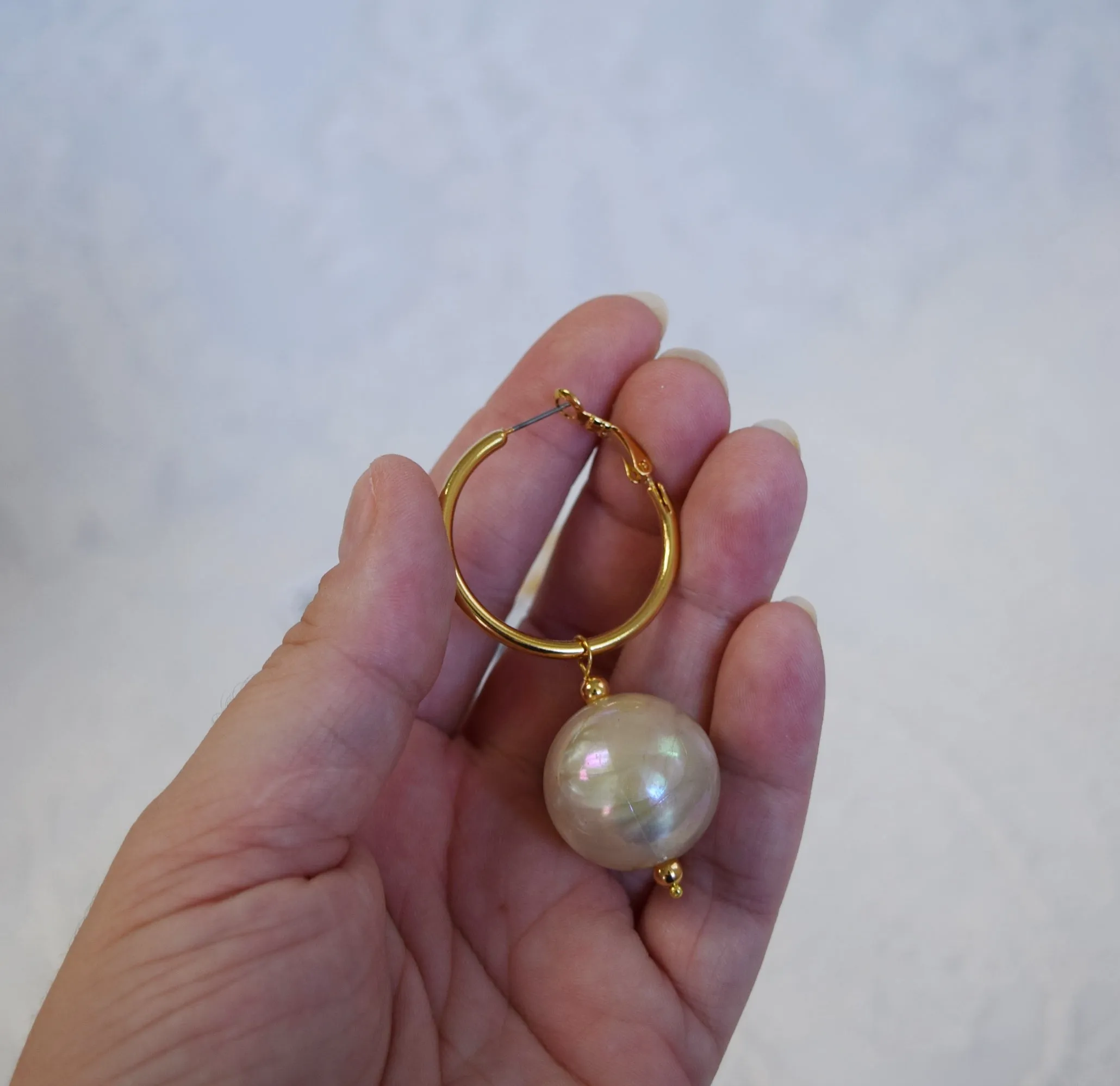 Pearl and Hoop Earrings - Extra Large Round Pearl