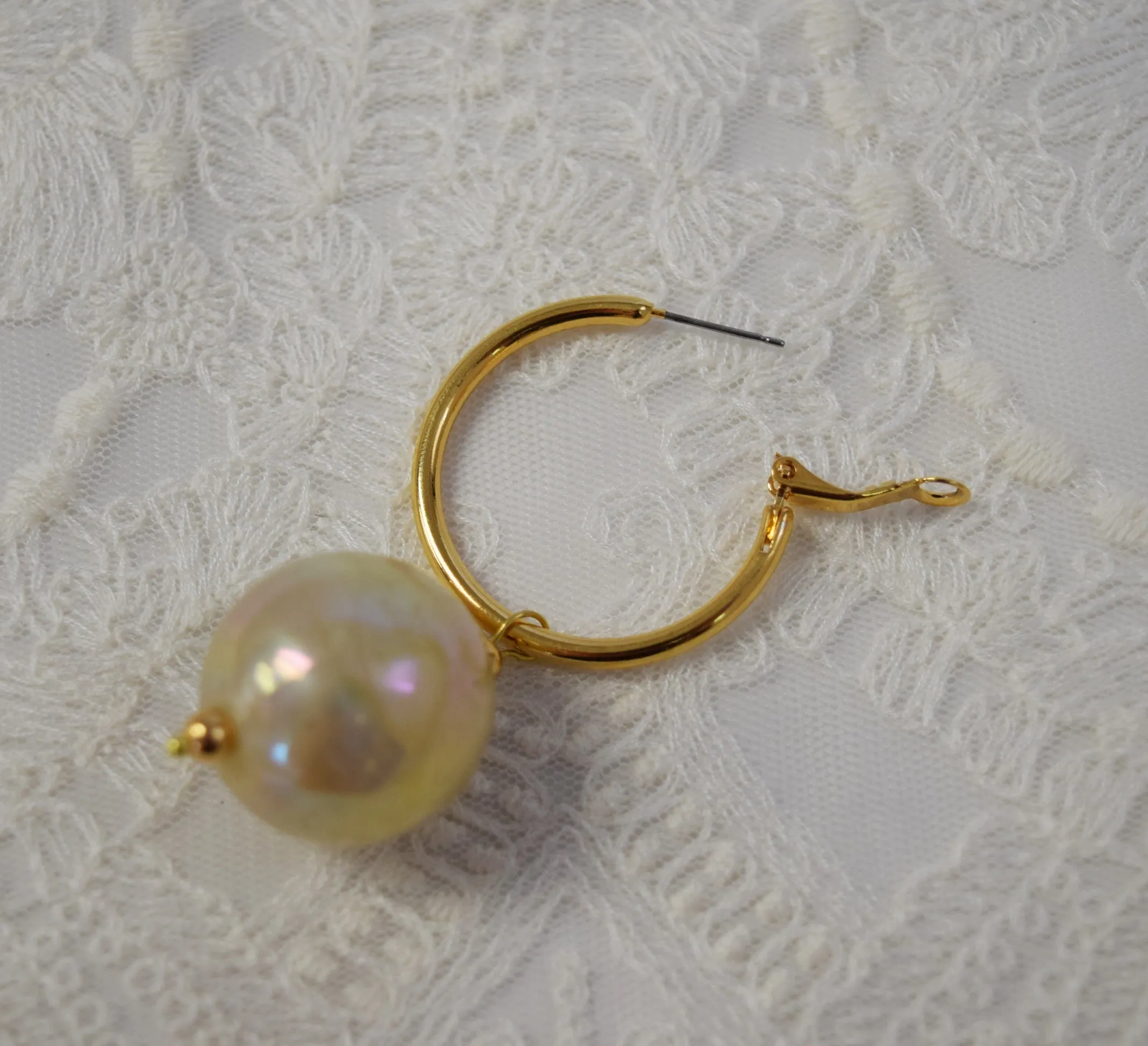 Pearl and Hoop Earrings - Extra Large Round Pearl