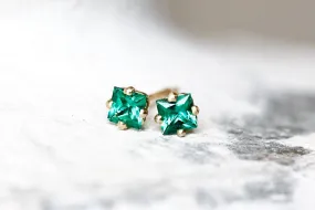 Princess Cut Emerald Studs