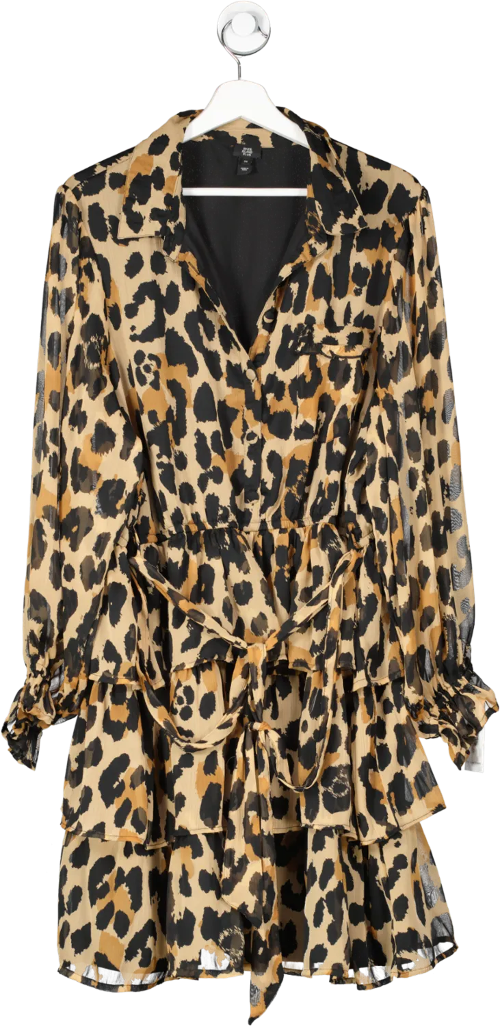 River Island Brown Animal Print Shirt Dress UK 26